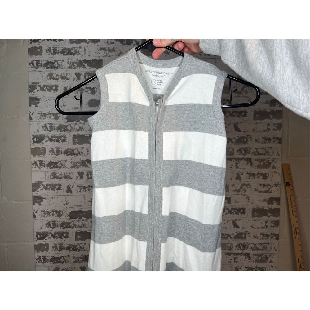 Burt’s bee baby | striped gray and white sleeping suit